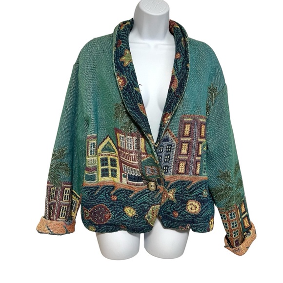Sugar Street Weavers Sweaters - Vintage Sugar Street Weavers Tapestry Cardigan Cottage Water Size Large 100%
